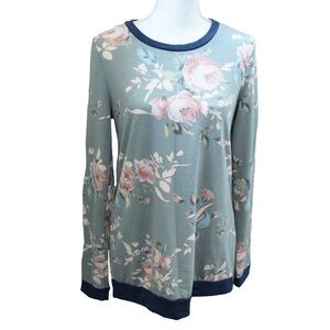 12PM BY MON AMI USA Floral Gray Long Sleeve Shirt Top Size Medium Style #T7292